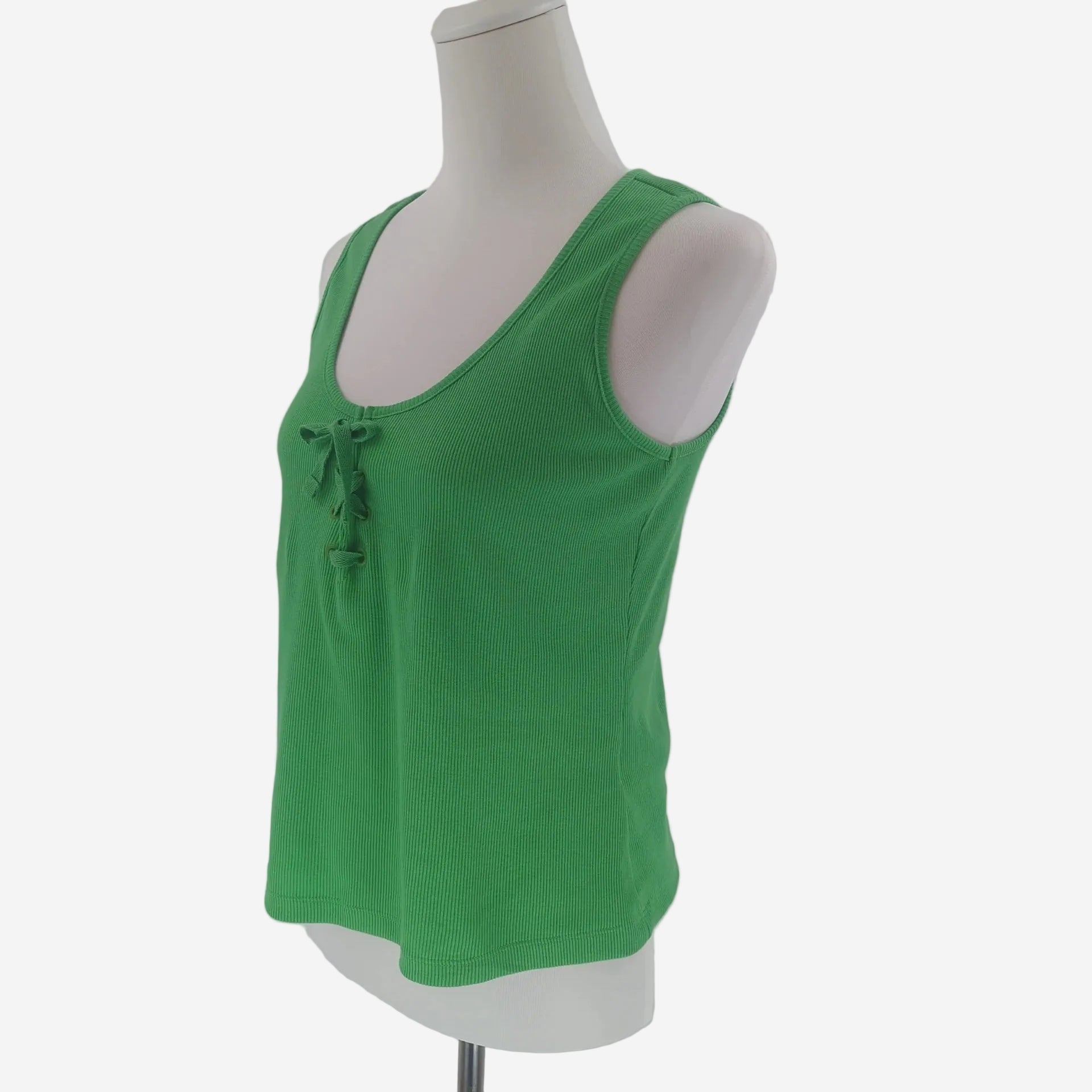 Damen Top Grün Ripp Baumwolle mit Schnürung Modernes Tanktop Rainbow