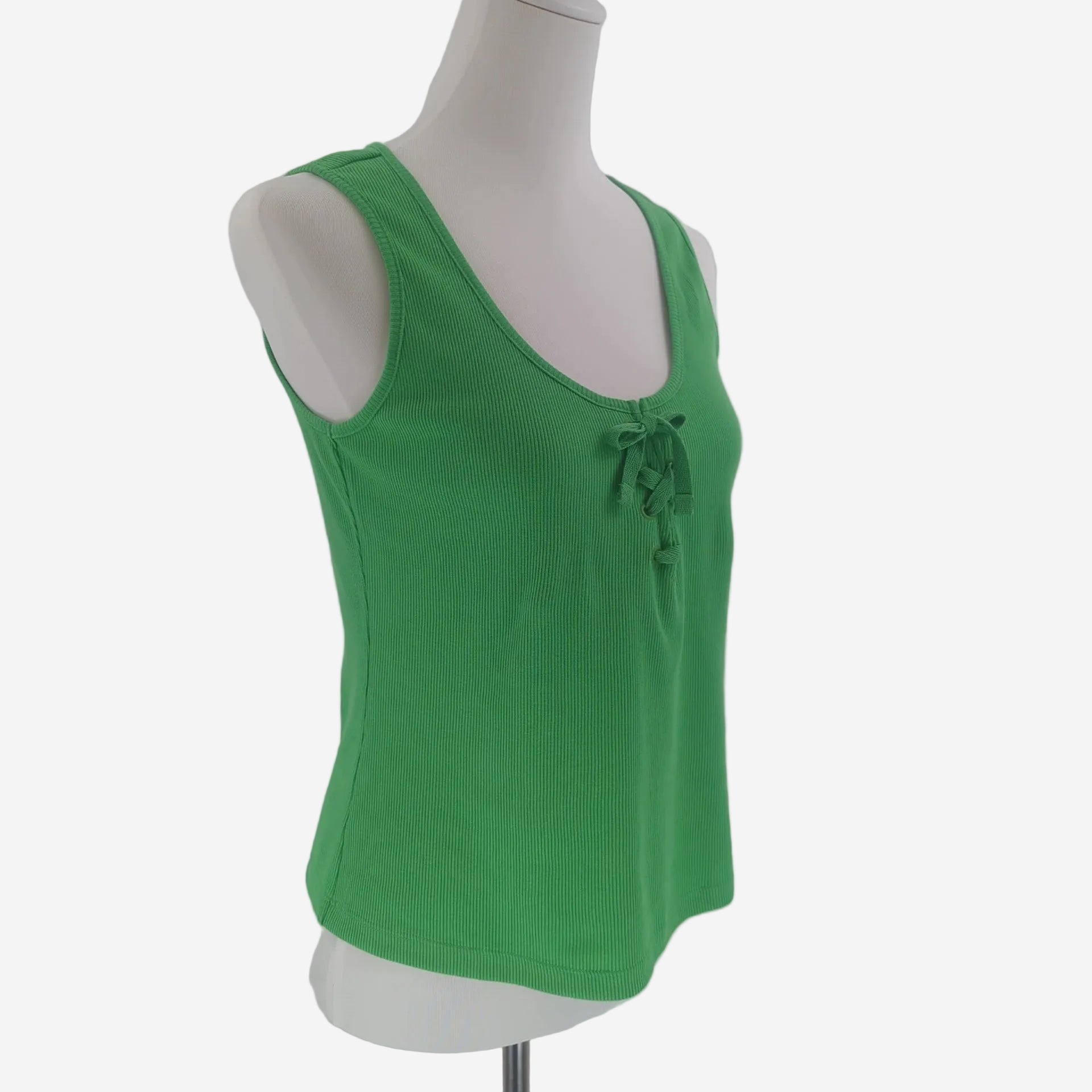 Damen Top Grün Ripp Baumwolle mit Schnürung Modernes Tanktop Rainbow