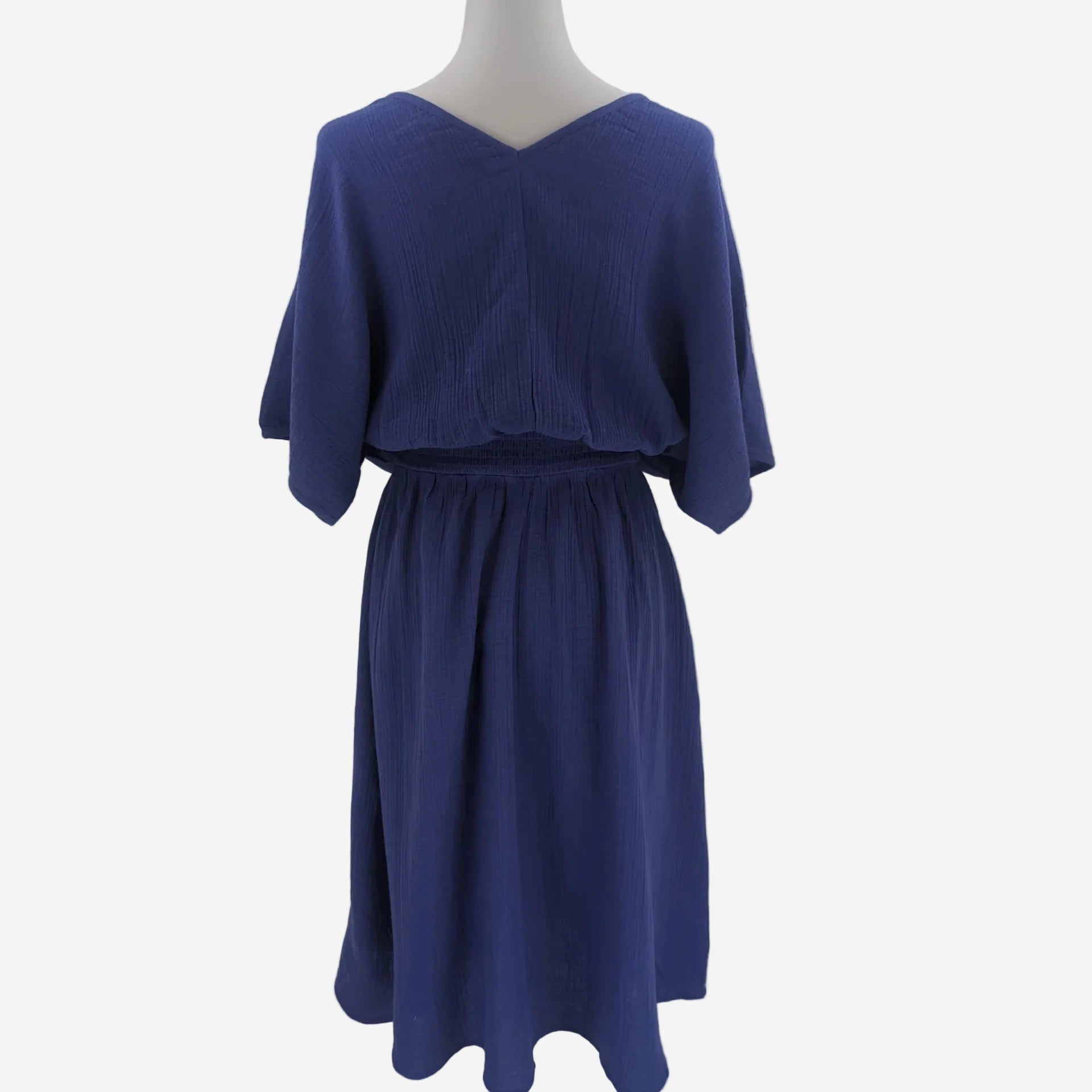 Damen Sommerkleid Blau Locker aus Baumwolle mit V Ausschnitt bpc