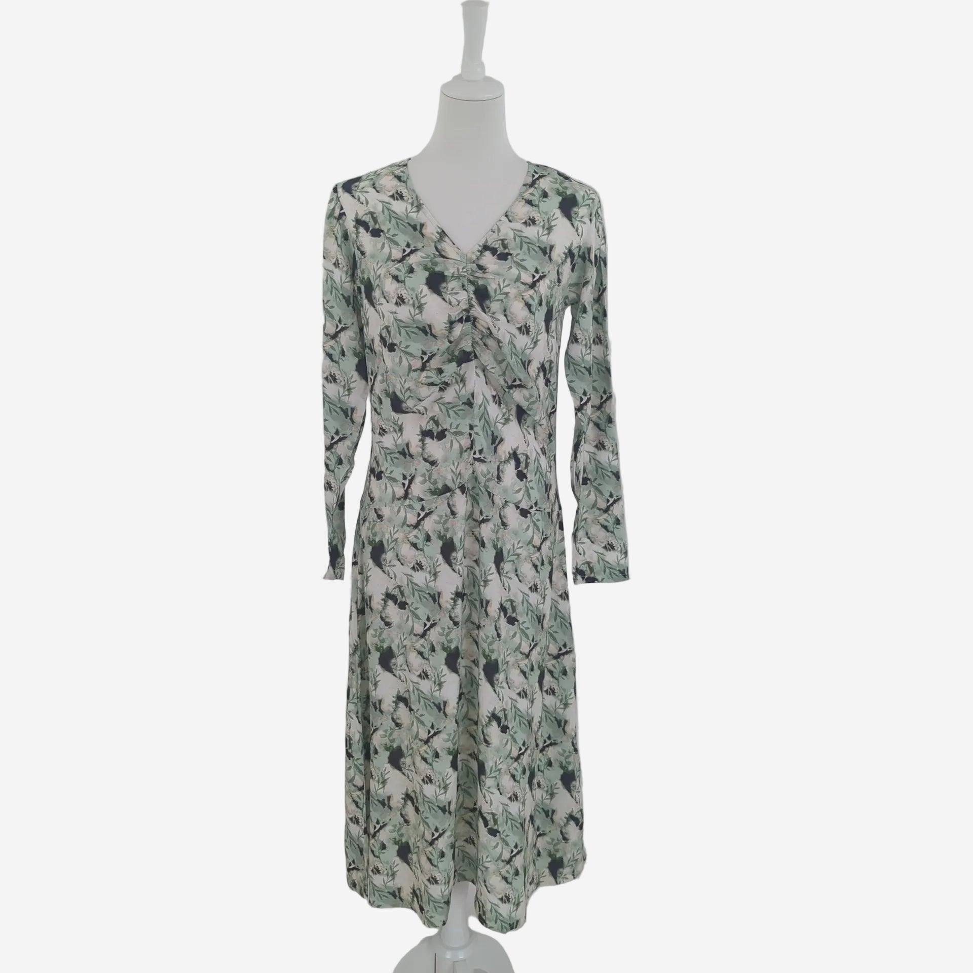 Elegantes Damen Sommerkleid Grün Weiß mit floralem Print aus Viskose