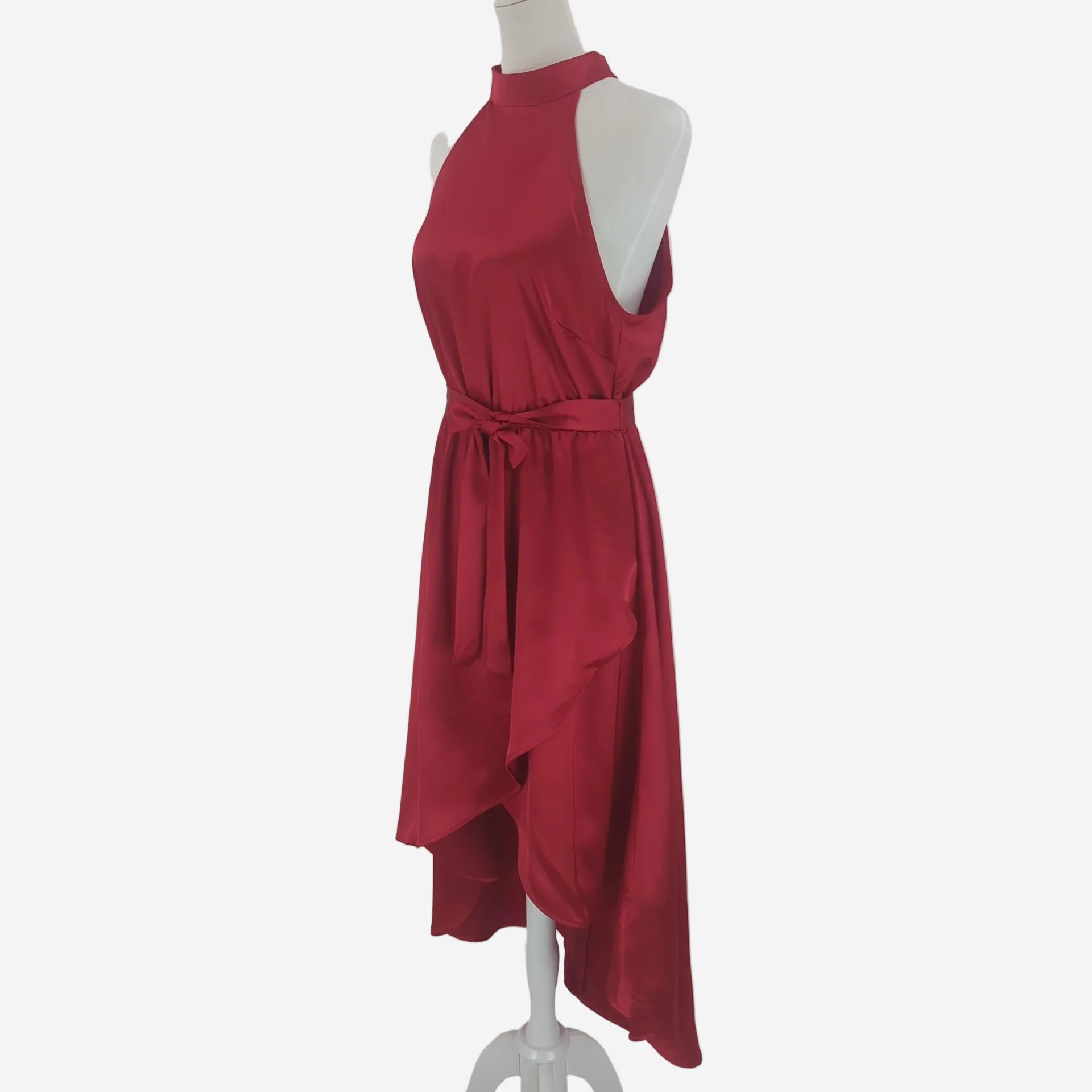 Bodyflirt Rotes Satin Kleid Halterneck Asymmetrisch Elegant