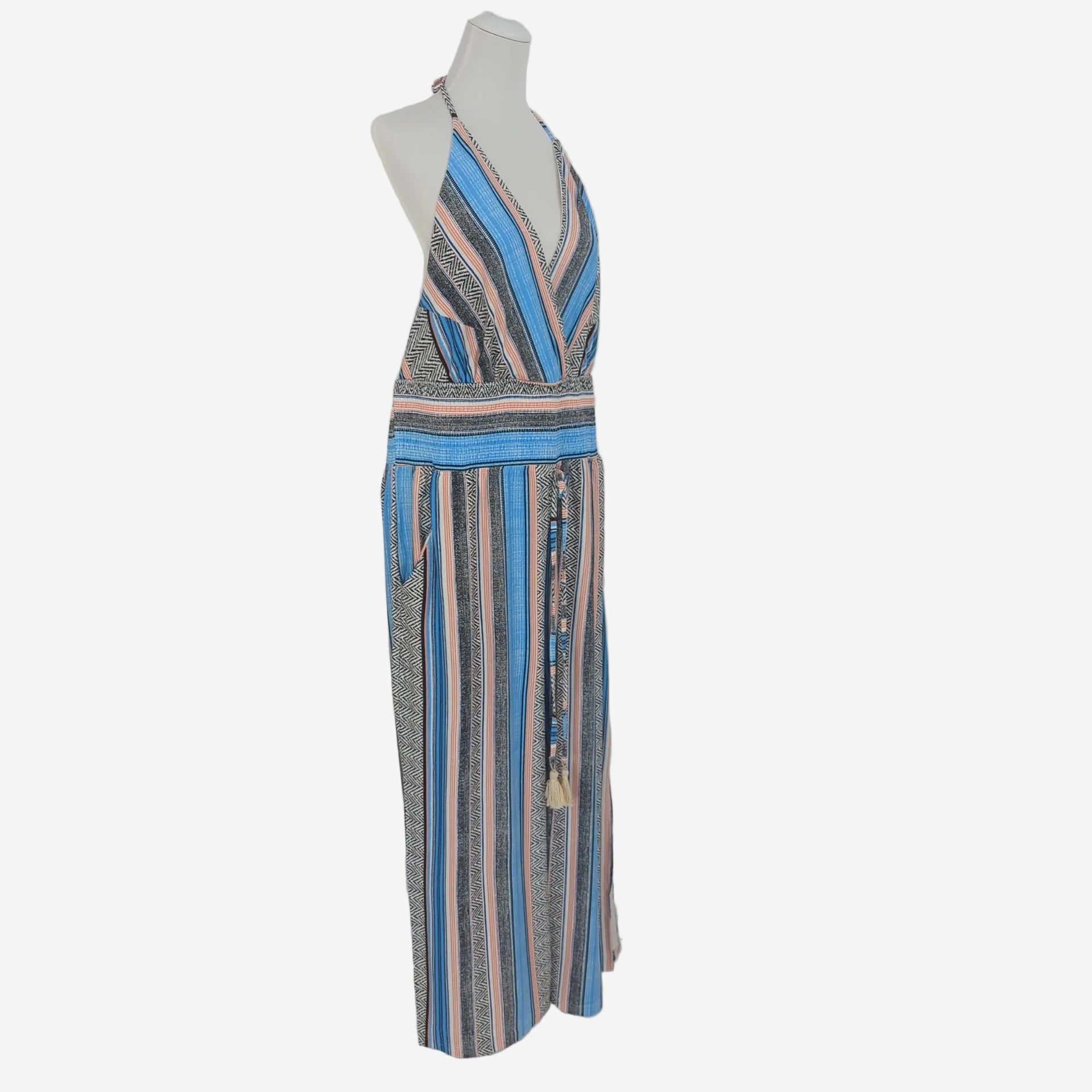 Damen Jumpsuit Gestreift Blau – Sommer Overall mit Bindegürtel von Bodyflirt